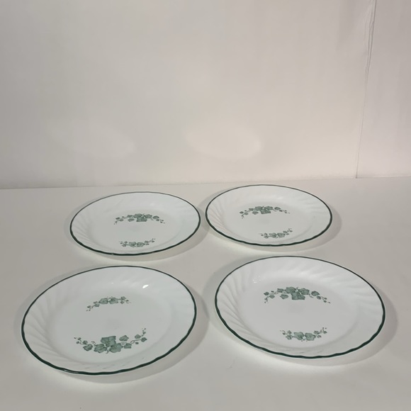 Corelle Callaway Salad Dessert Bread Plates White Swirl Green Ivy set 4 - Picture 2 of 11